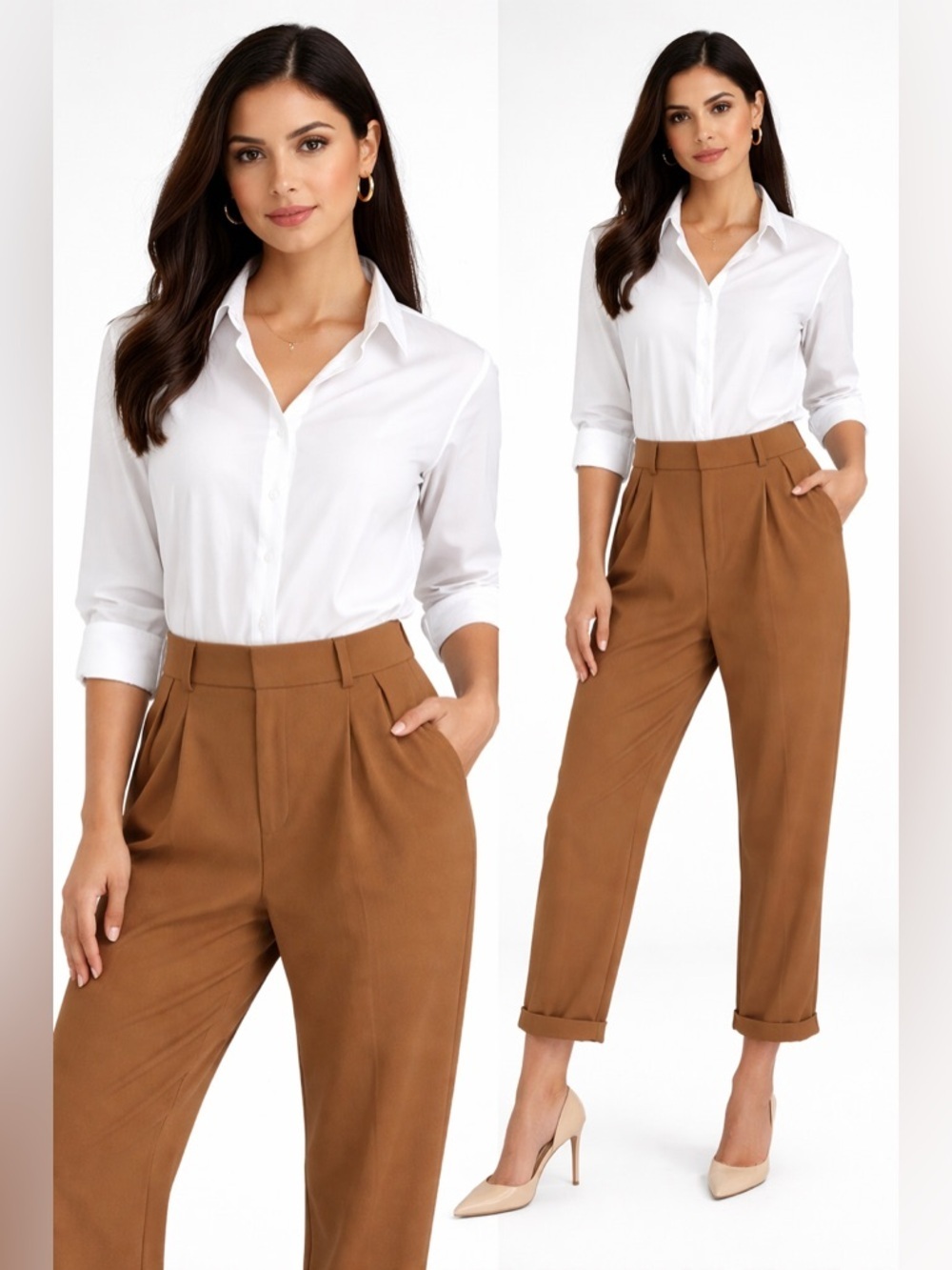 Soho Apparel Brown Pleated Pants Size L High Rise Cropped Tapered Minimalist